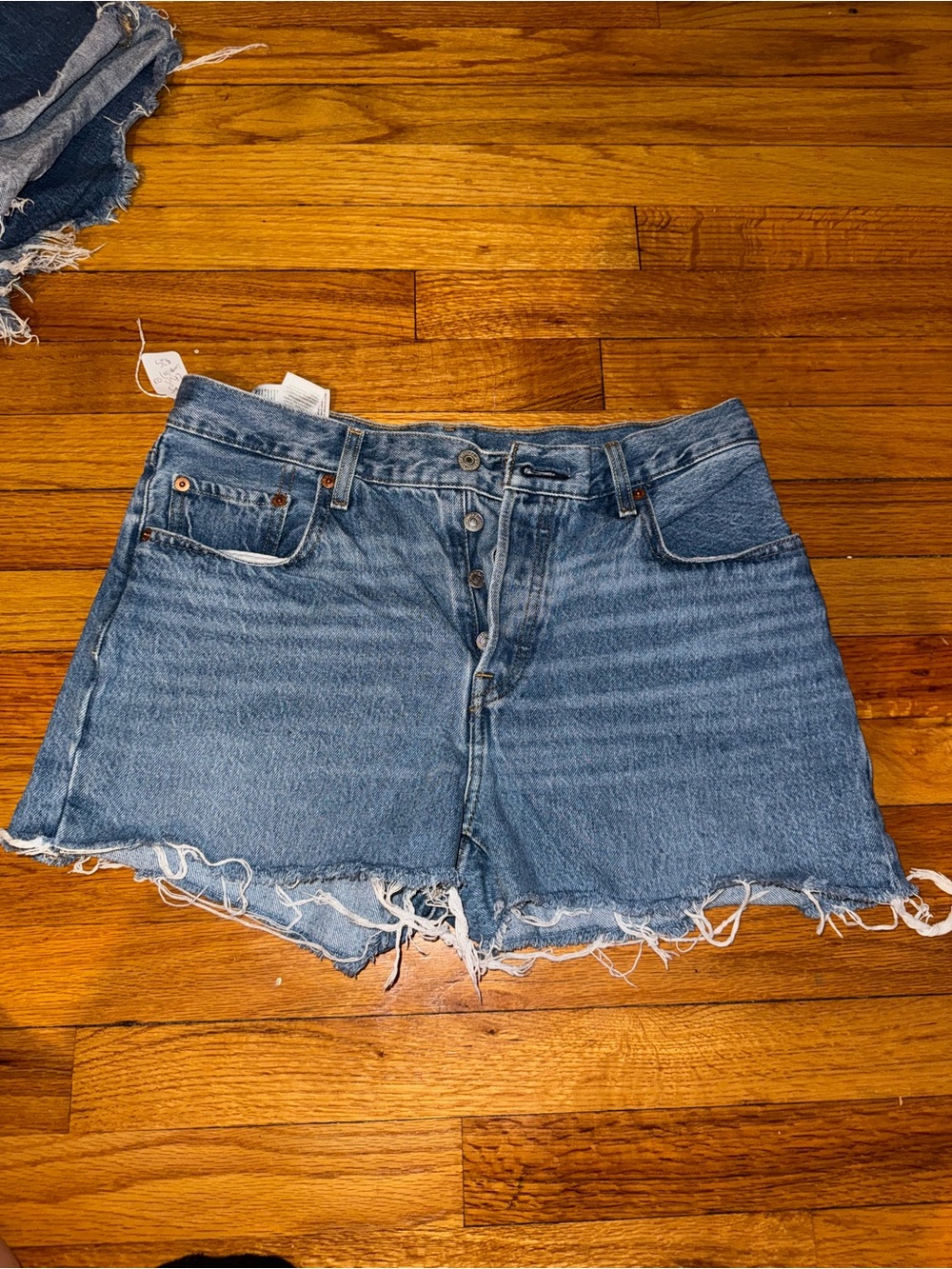Levi's 501 Blue Distressed High-Waist Denim Shorts